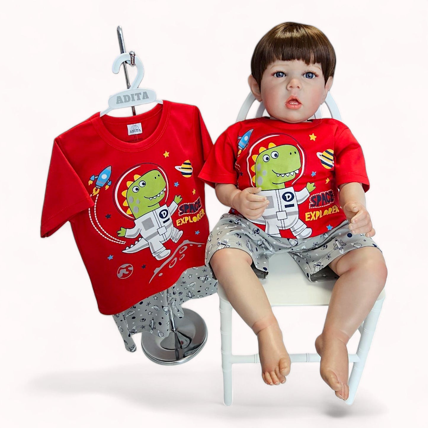 PIJAMA SPACE EN COLOR ROJO-PLOMO