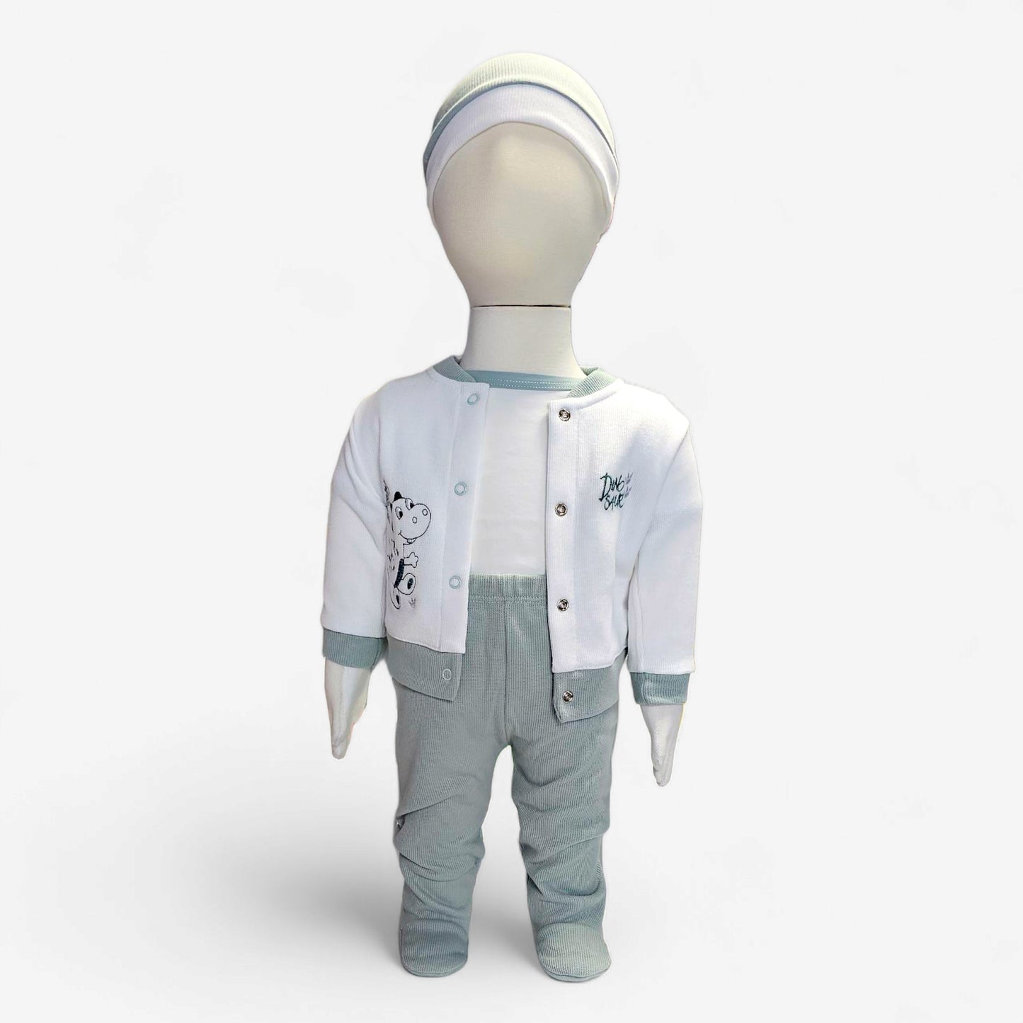 CONJUNTO DINOSAUR BOY 5PZ EN COLOR VERDE PASTEL