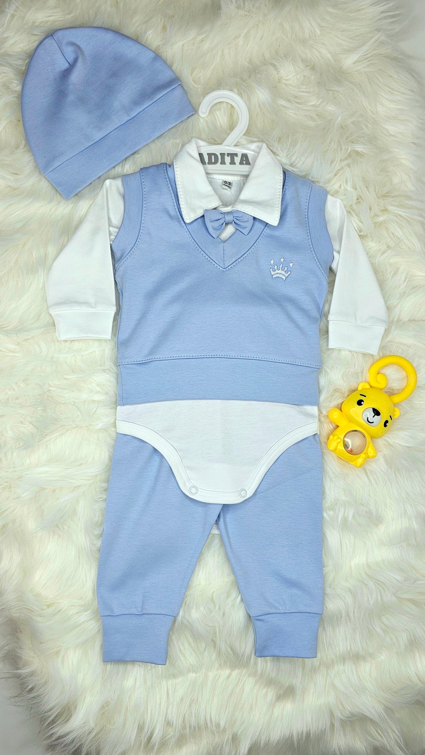 CONJUNTO PRINCIPE 5PZ EN COLOR CELESTE