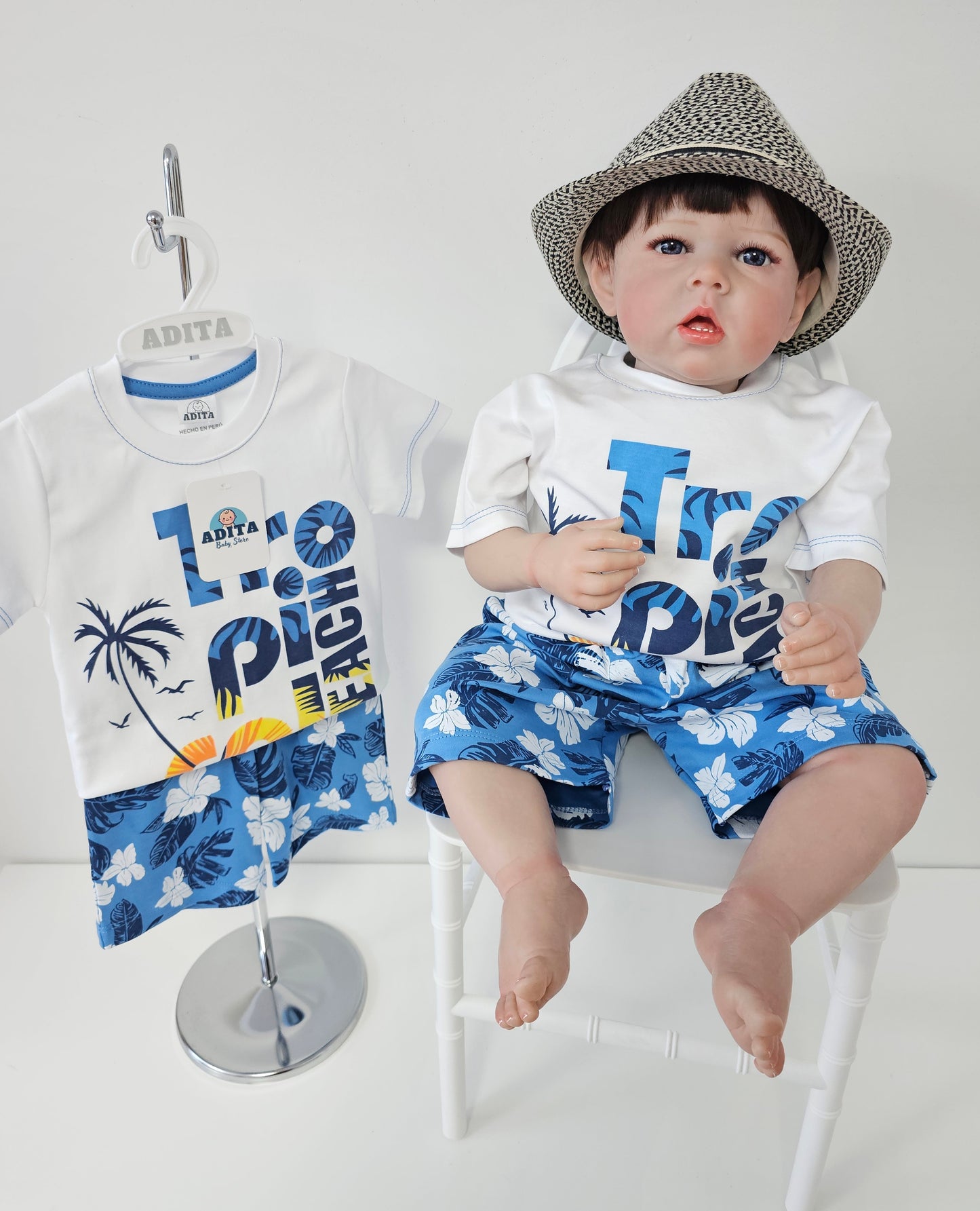 TROPICAL BEACH POLO C/SHORT EN COLOR ITALIANO-AZUL