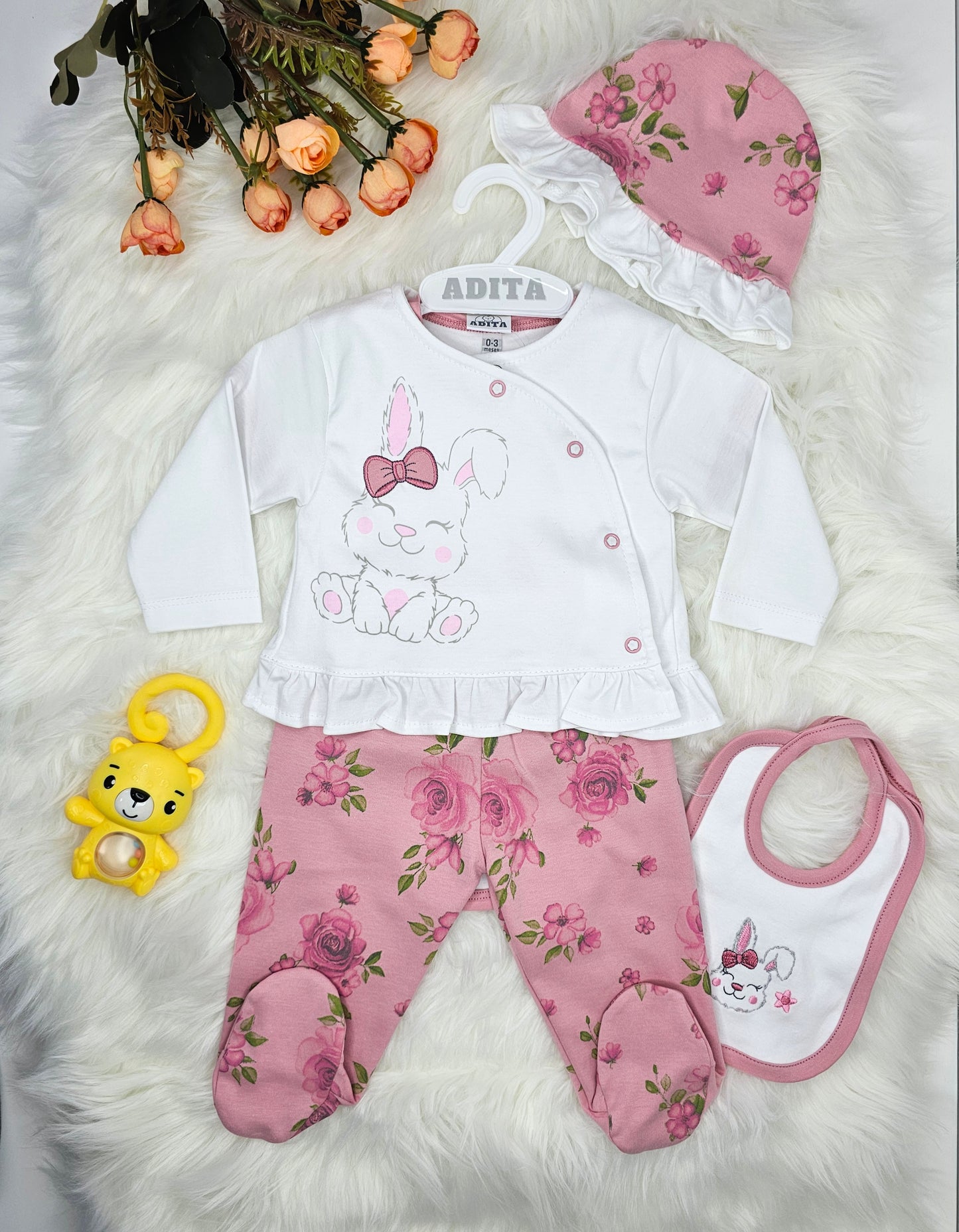 CONJUNTO BABY RABBIT 5PZ EN COLOR PALO ROSA