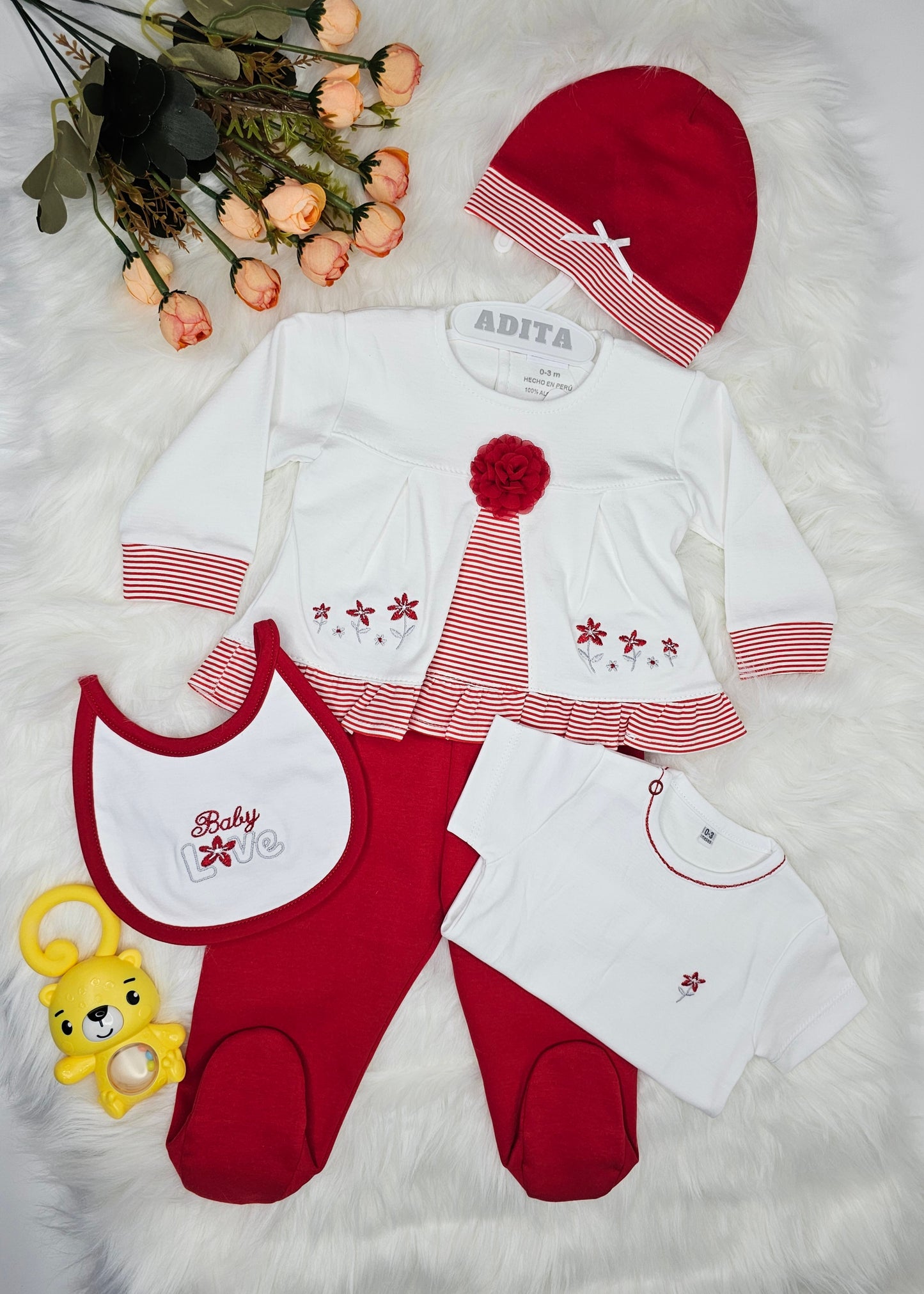 CONJUNTO AMELIA BEBITA 5PZ EN COLOR ROJO