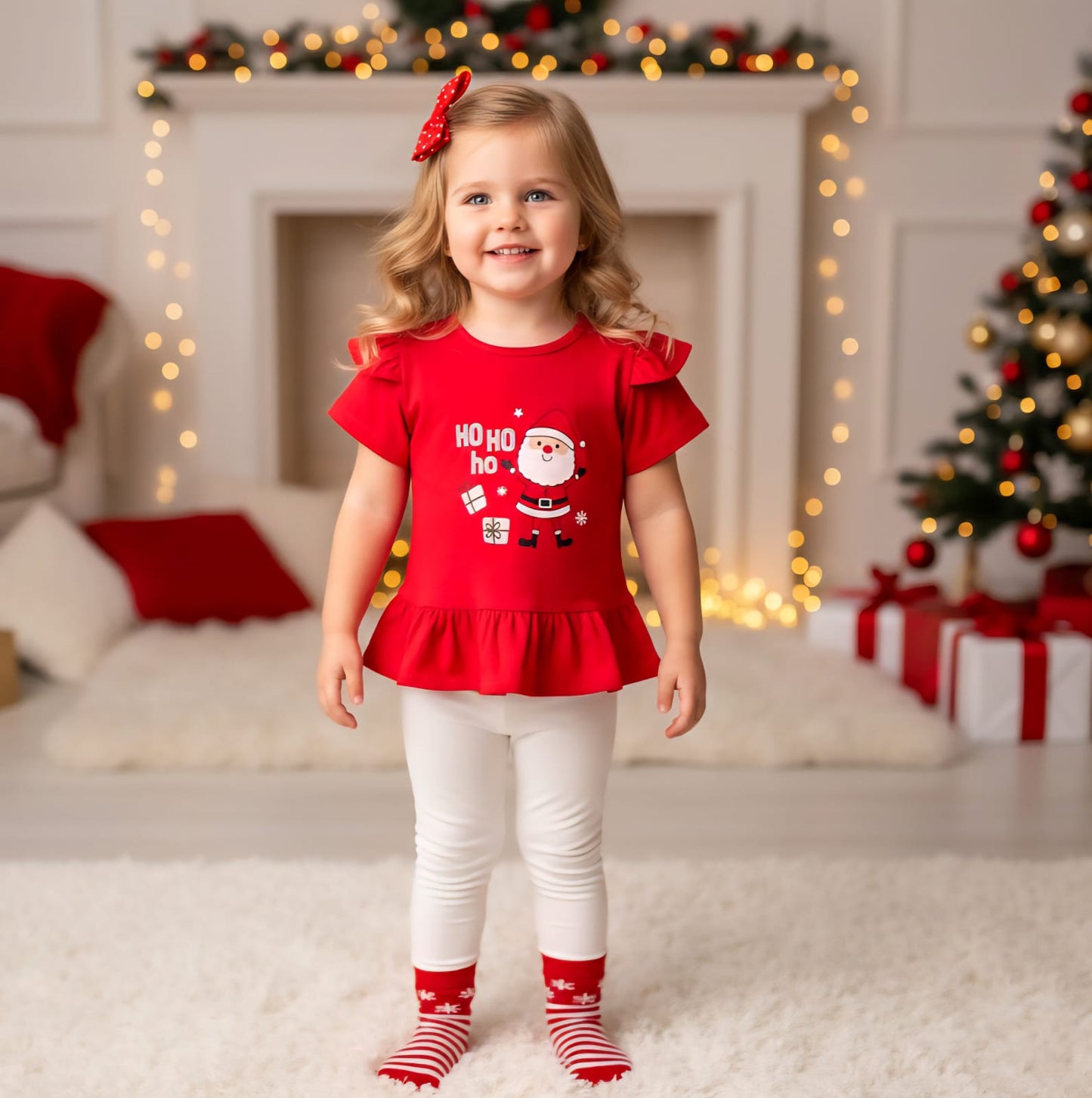 POLO MANGA C/ NINAS NAVIDAD COLOR ROJO NAVIDAD