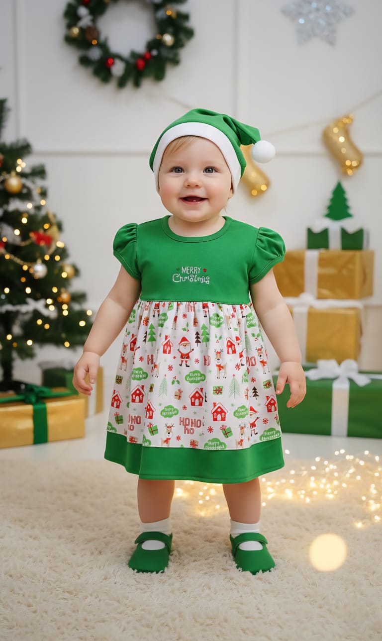 VESTIDO DE NAVIDAD CON DISEÑO HOHOHO EN COLOR VERDE