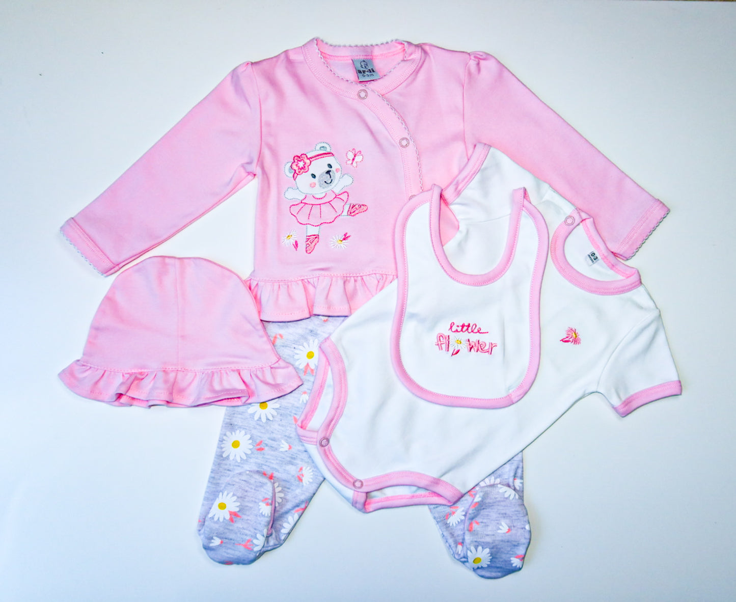CONJUNTO DE 5PZ PARA BEBITA LITTLE FLOWERS