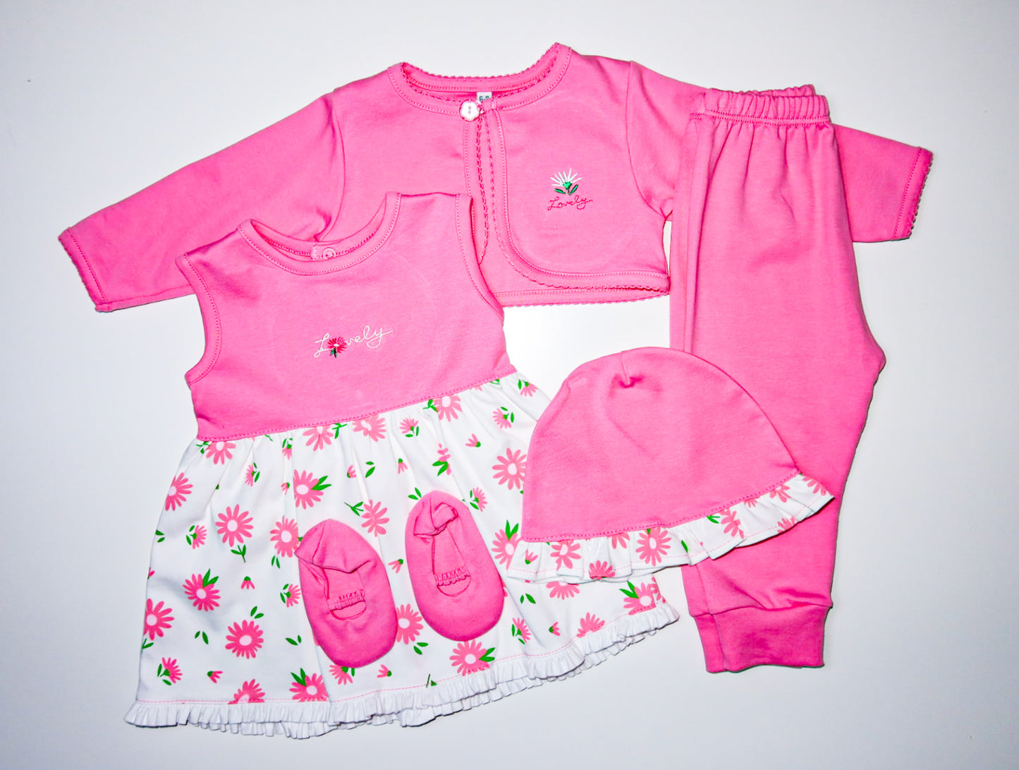 VESTIDO DE 5PZ LOVELY EN COLOR CHICLE