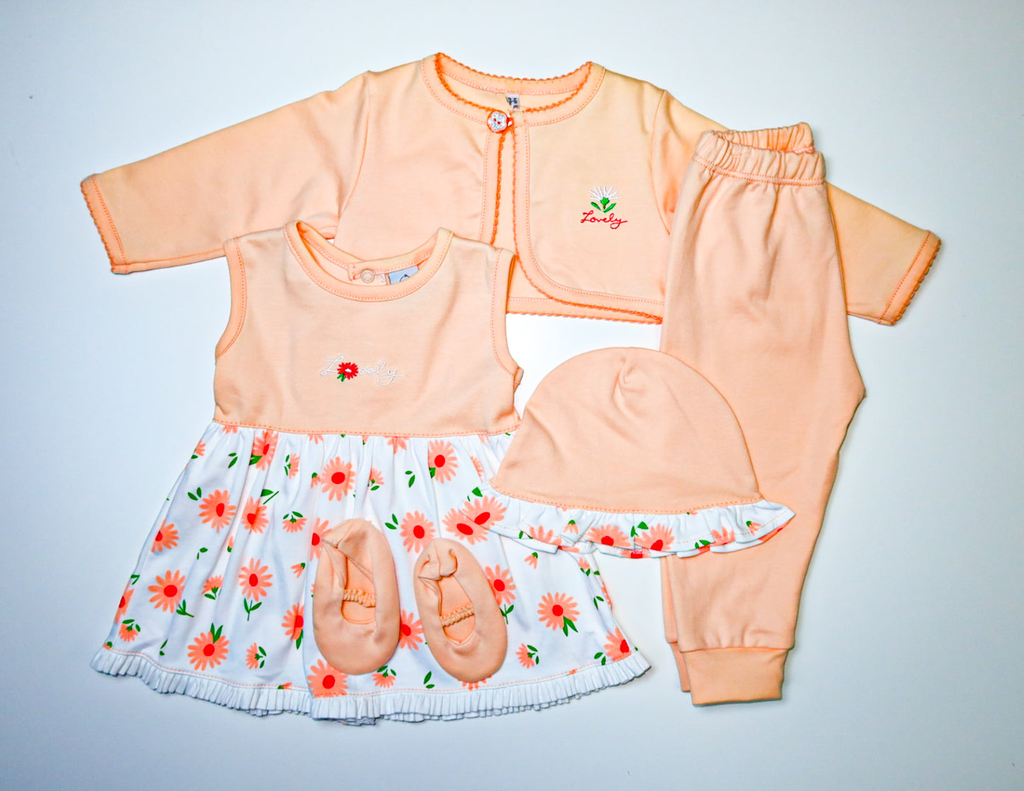 VESTIDO DE 5PZ LOVELY EN COLOR MELON