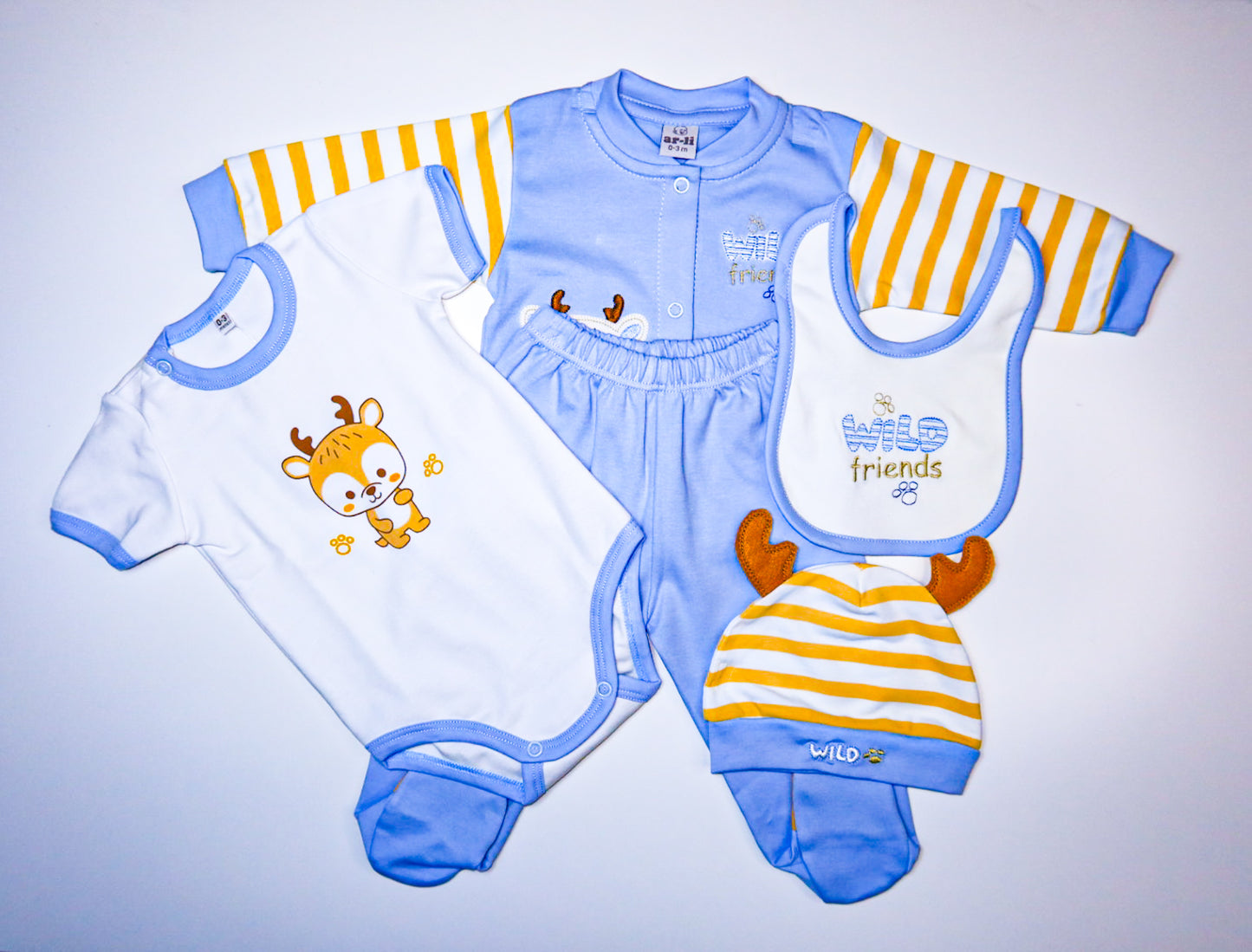 CONJUNTO DE 5PZ WILD FRIENDS CELESTE