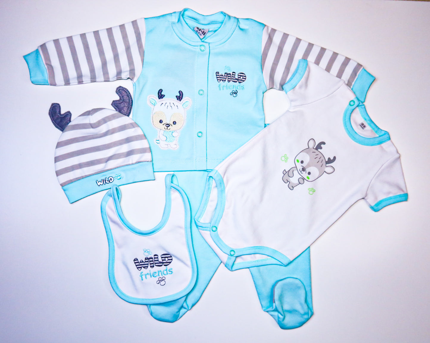 CONJUNTO DE 5PZ WILD FRIENDS VERDE AGUA