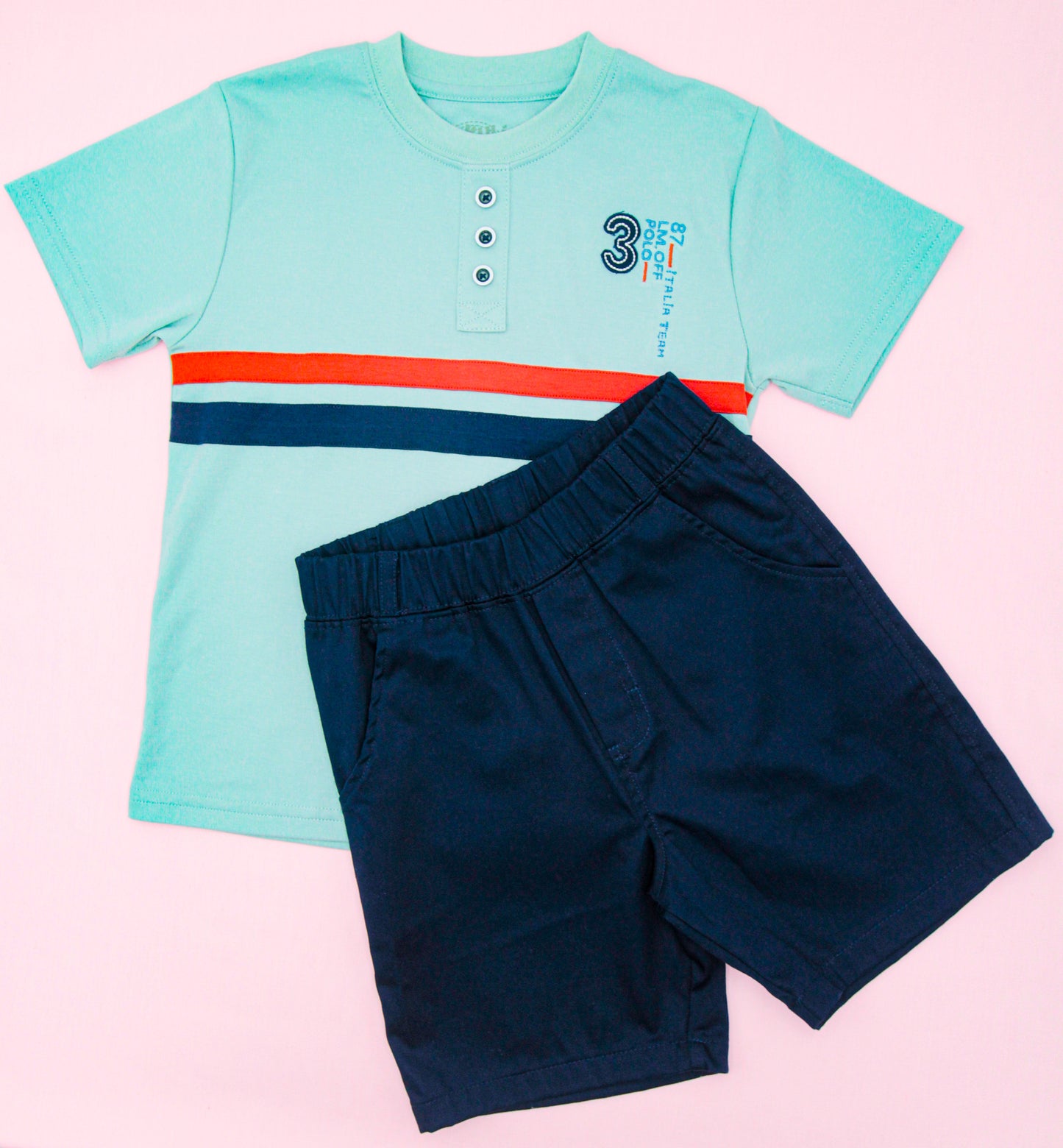 CONJUNTO RUBEN Polo Verde Turquesa - Short Azul Marino