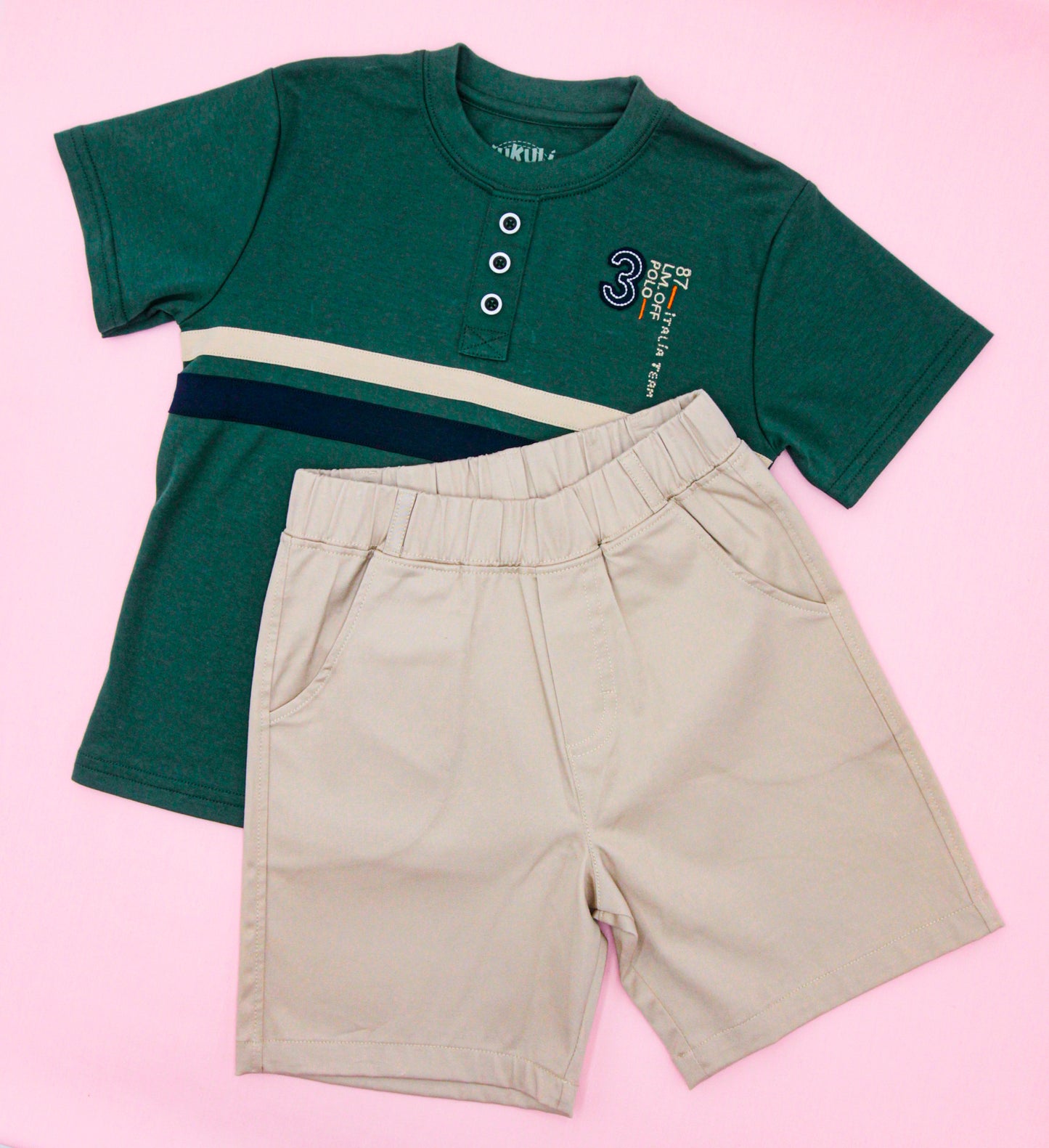 CONJUNTO RUBEN Polo Verde Militar - Short Beige