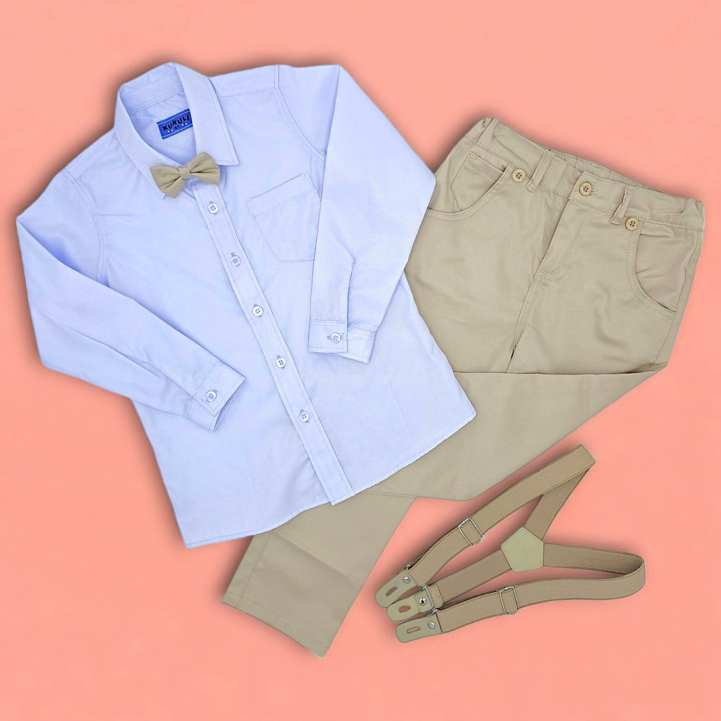 CONJUNTO RENATO Camisa Celeste - Pantalón Beige