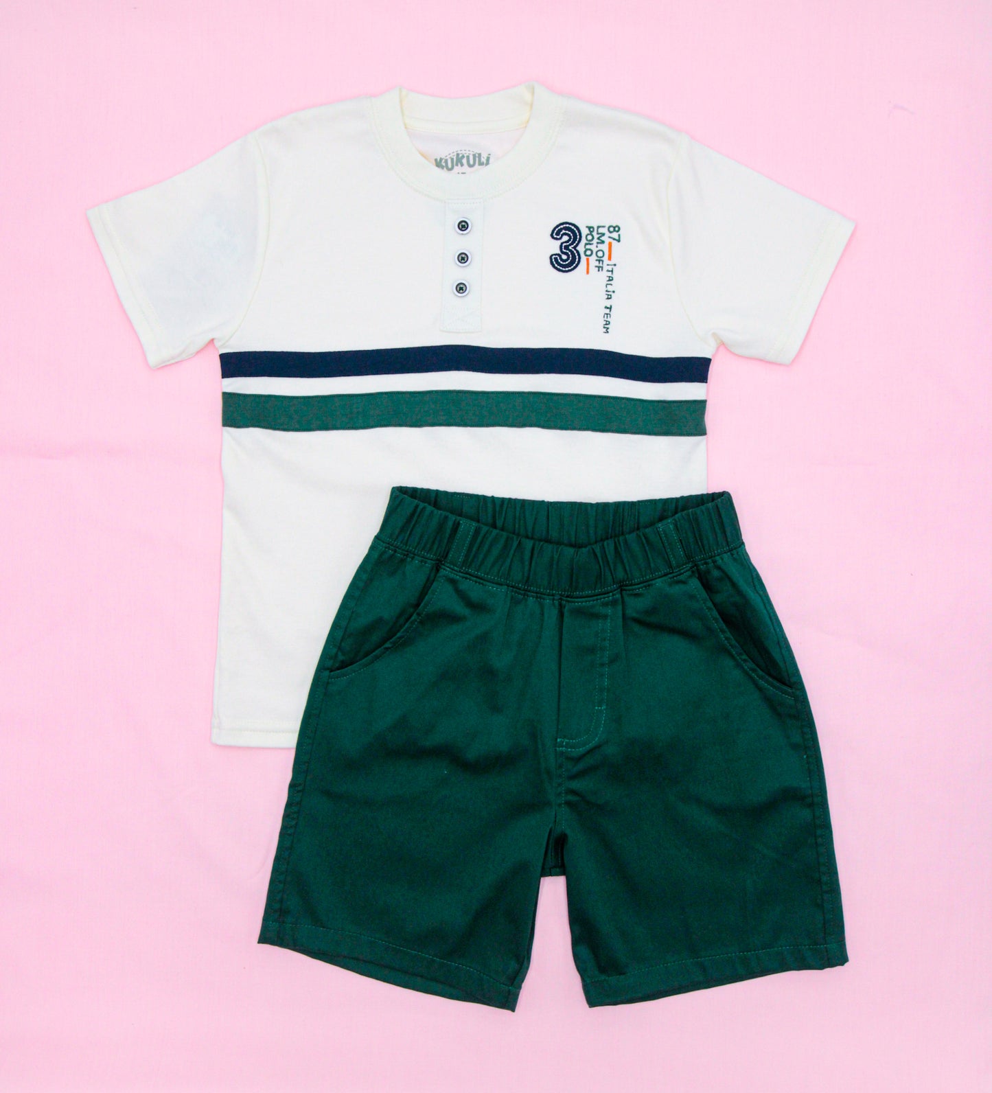 CONJUNTO RUBEN Polo Crema - Short Verde Militar