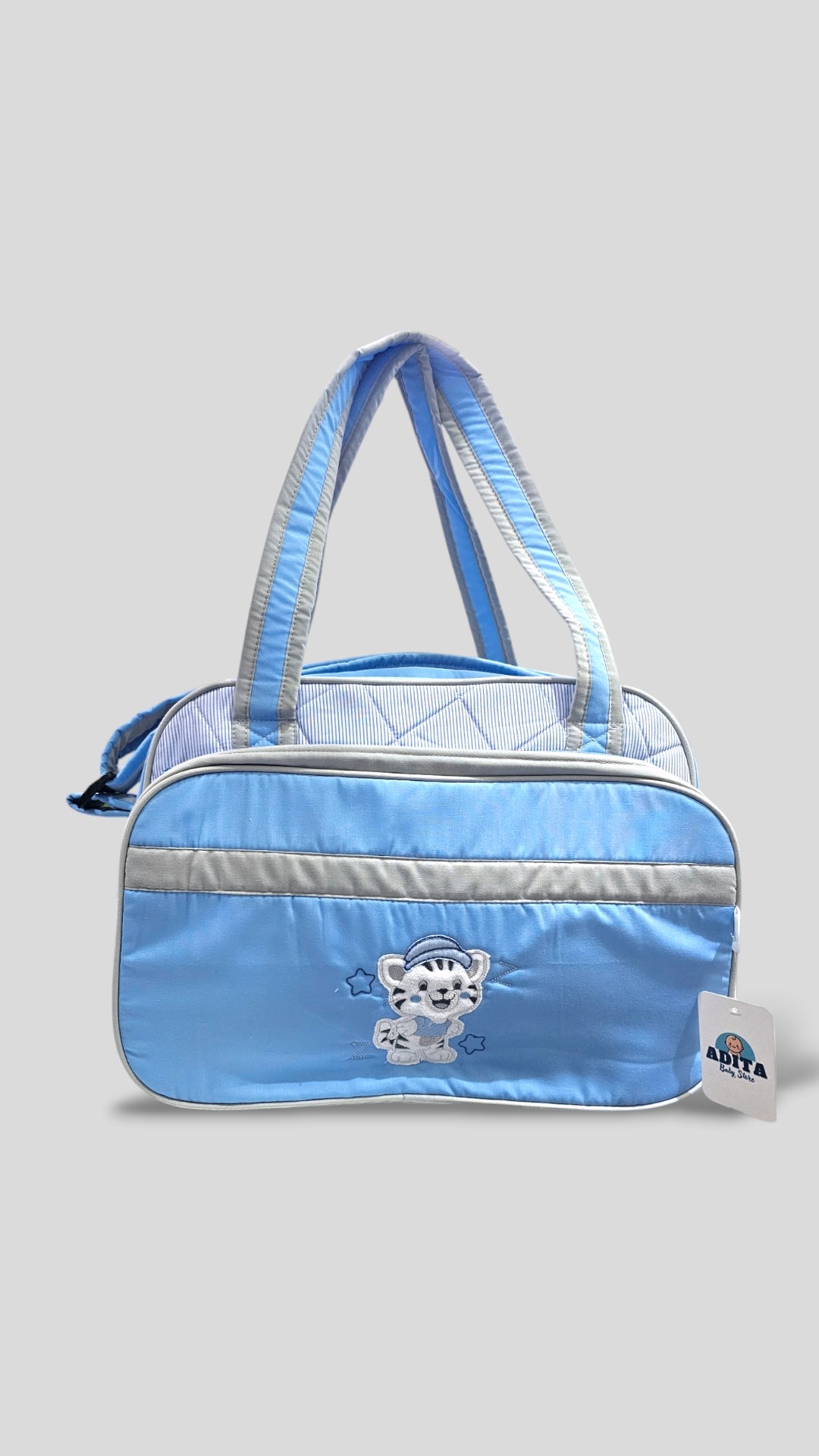 BOLSO PAÑALERA DE ALGODÓN EN COLOR CELESTE