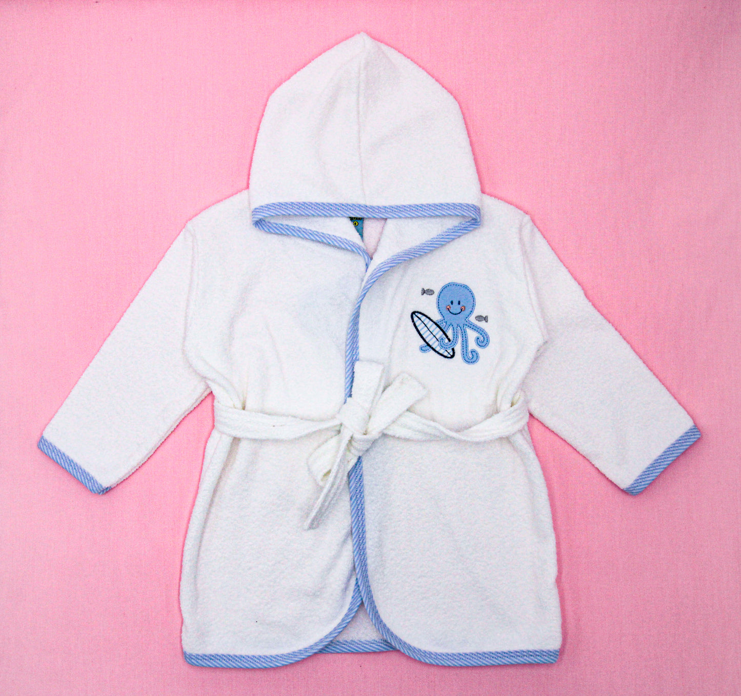SALIDA DE BAÑO PARA NIÑO EN COLOR CELESTE-BLANCO