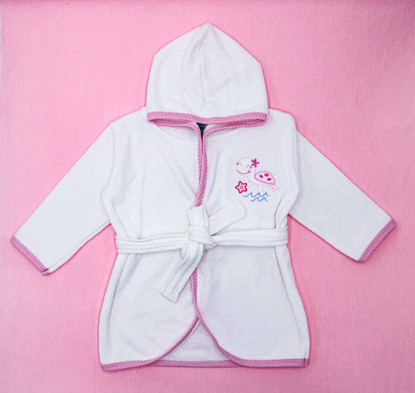 SALIDA DE BANO PARA NIÑA EN COLOR ROSADO-BLANCO