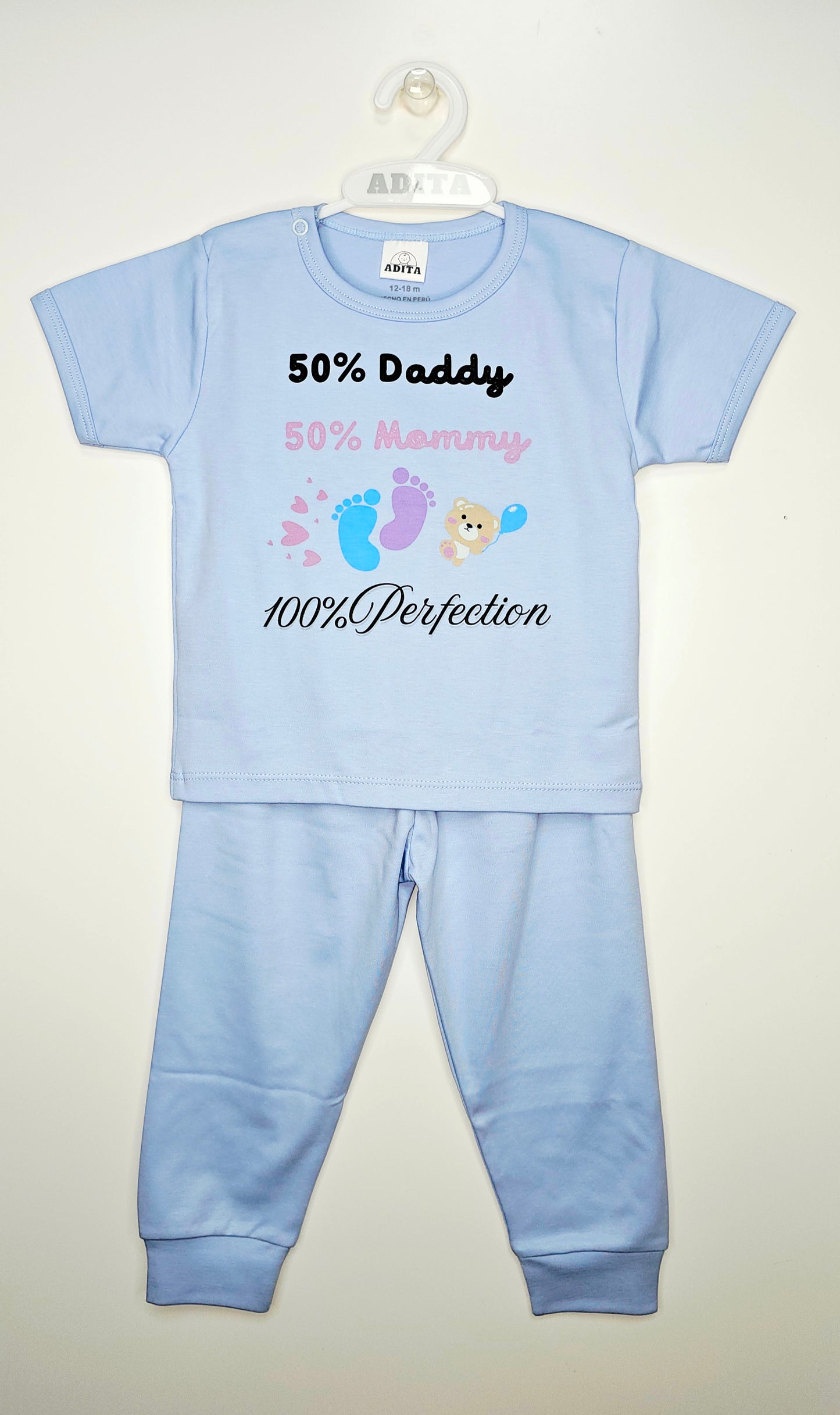 CONJUNTO POLITO MC CON PANTALON EN COLOR CELESTE