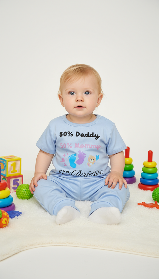 CONJUNTO POLITO MC CON PANTALON EN COLOR CELESTE