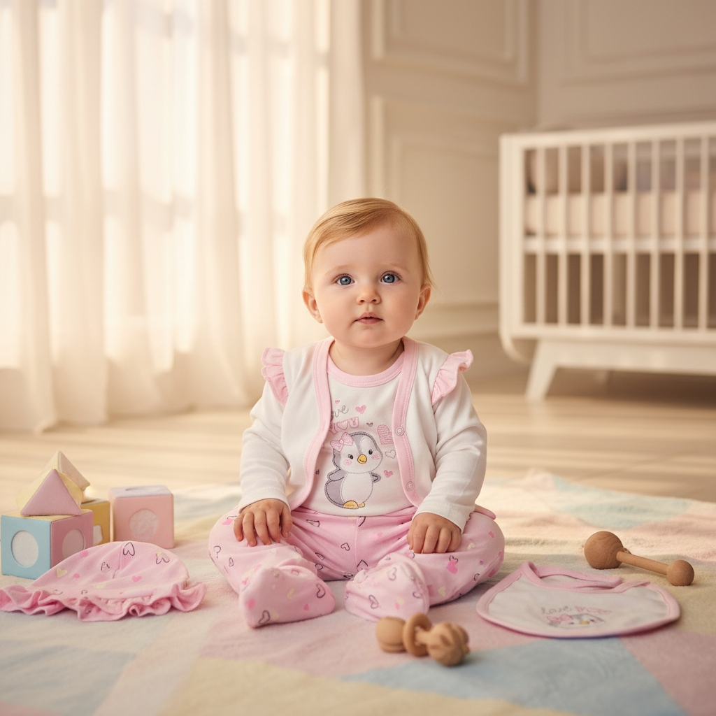 CONJUNTO DE 5PZ PARA BEBITA PINGUI LOVE