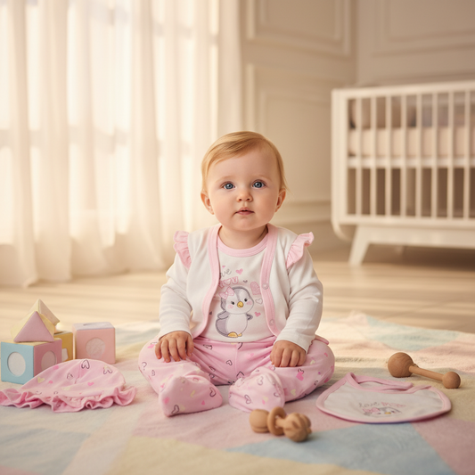 CONJUNTO DE 5PZ PARA BEBITA PINGUI LOVE