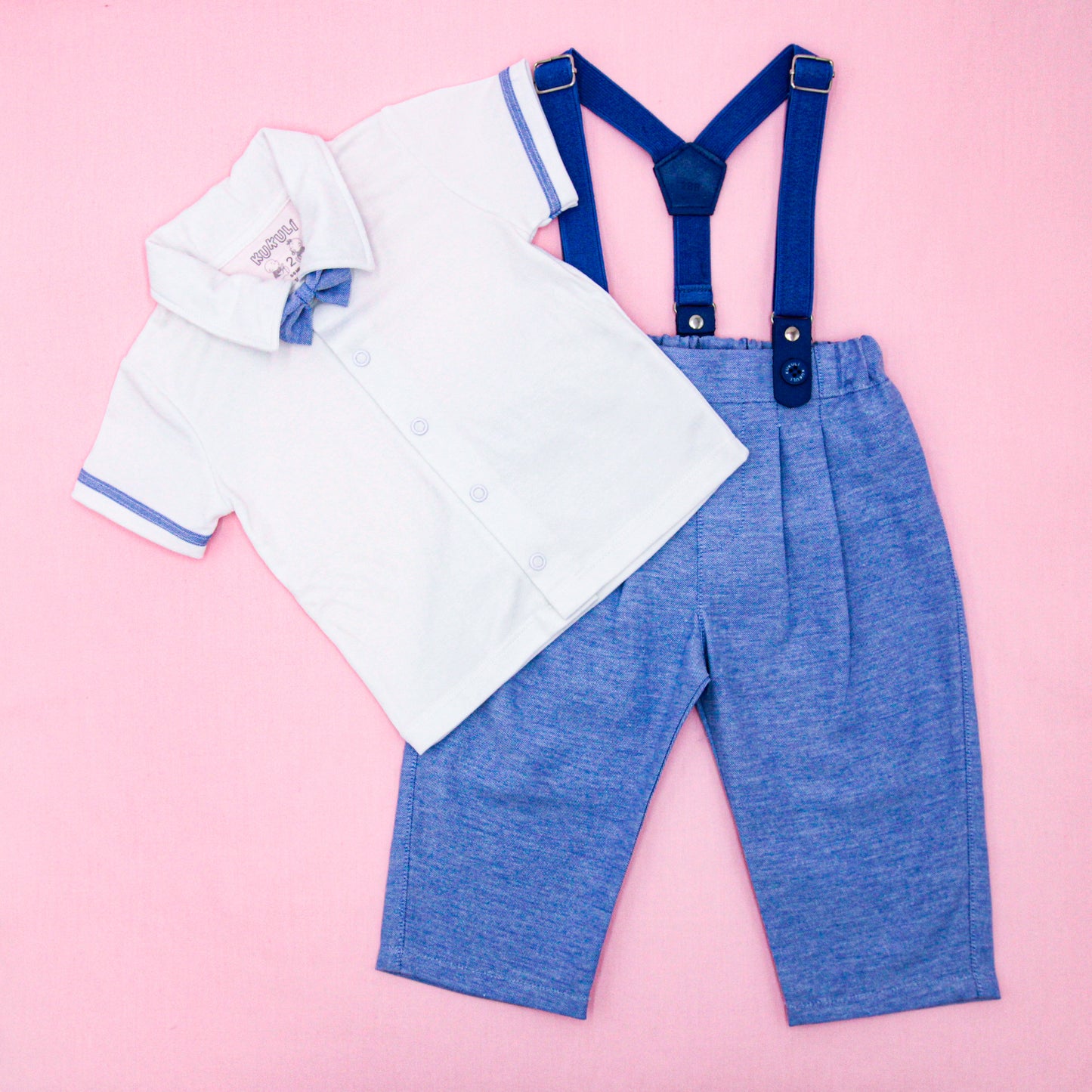 CONJUNTO ALEJANDRO Polo Blanco - Pantalón Celeste