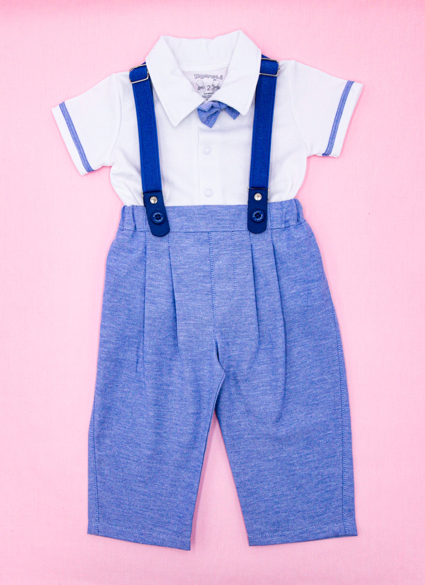 CONJUNTO ALEJANDRO Polo Blanco - Pantalón Celeste