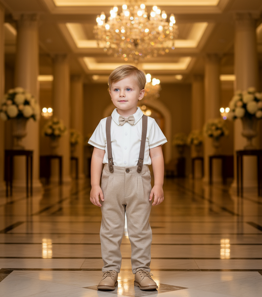 CONJUNTO ALEJANDRO Polo Crema - Pantalón Beige