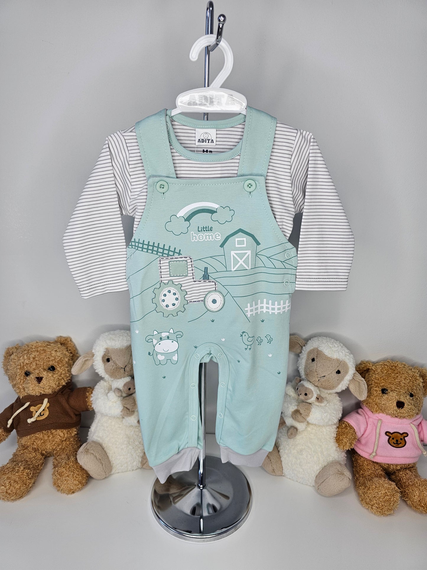 OVEROL MY LITTLE FARM EN COLOR CEMENTO VERDE