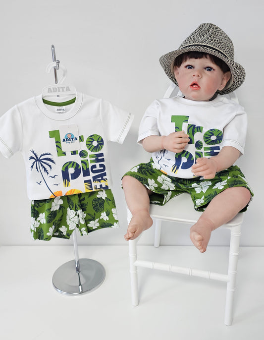 TROPICAL BEACH POLO C/SHORT EN COLOR VERDE-PERICO