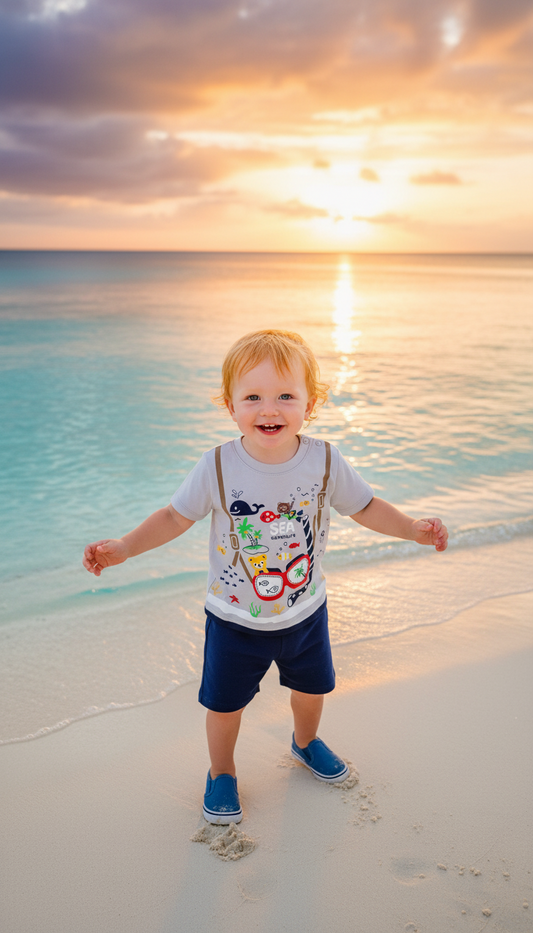 CONJUNTO SEA ADVENTURE POLO C/SHORT EN COLOR PLOMO