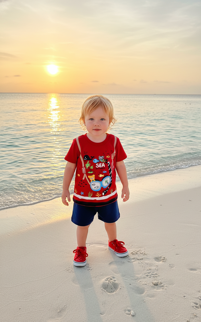 CONJUNTO SEA ADVENTURE POLO C/SHORT EN COLOR ROJO