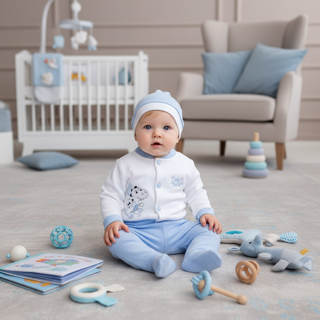 CONJUNTO DINOASAUR BOY 5PZ EN COLOR CELESTE