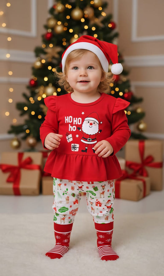 POLO MANGA LARGA C/ PANTALON BEBE NINA COLOR ROJO NAVIDAD