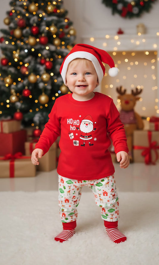 POLO MANGA LARGA C/ PANTALON BEBE NINO COLOR ROJO NAVIDAD