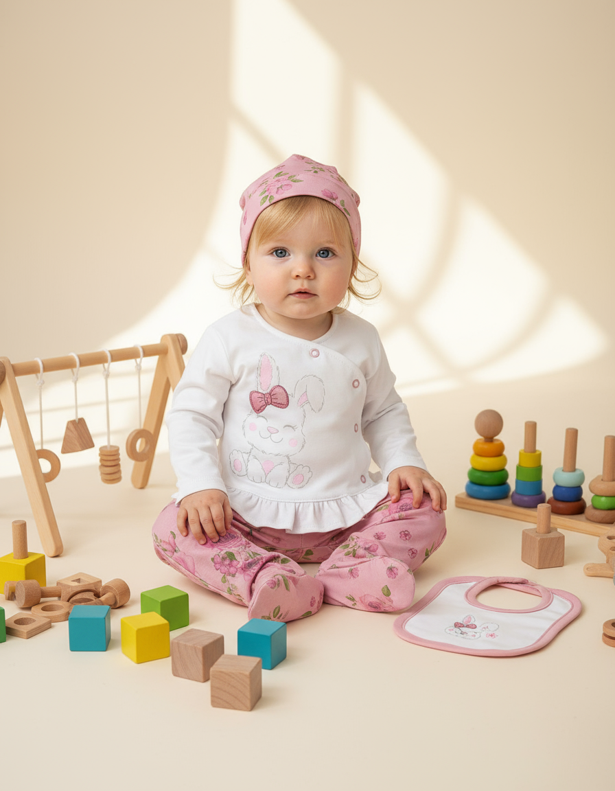 CONJUNTO BABY RABBIT 5PZ EN COLOR PALO ROSA