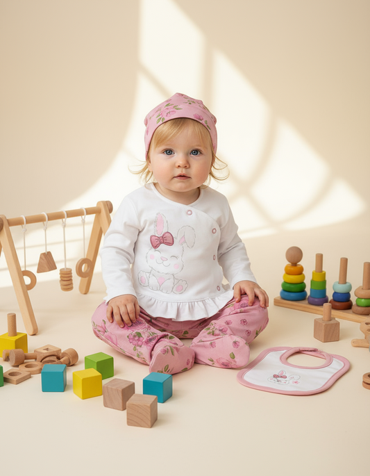 CONJUNTO BABY RABBIT 5PZ EN COLOR PALO ROSA