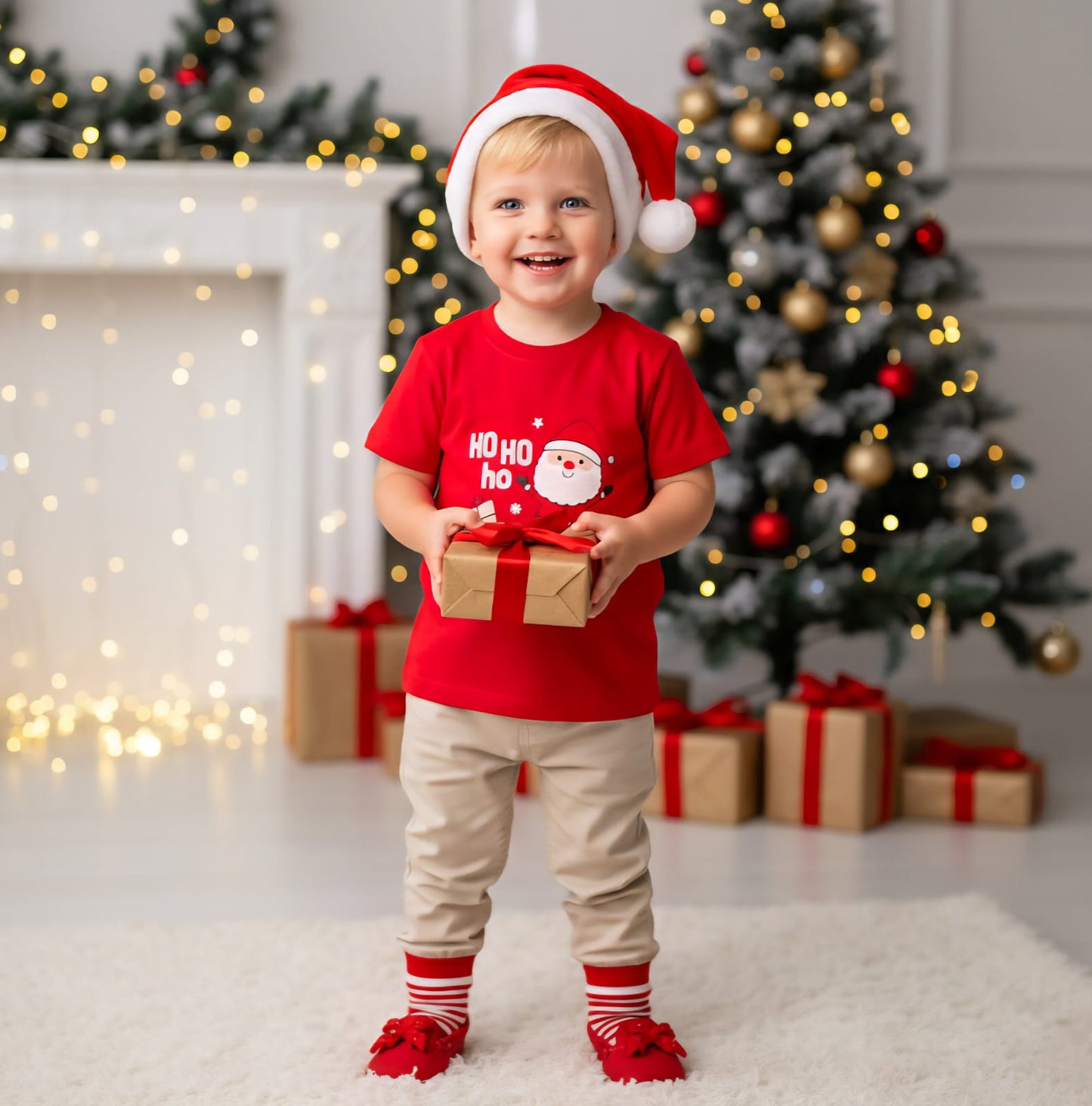 POLO MANGA C/ NINOS NAVIDAD COLOR ROJO NAVIDAD