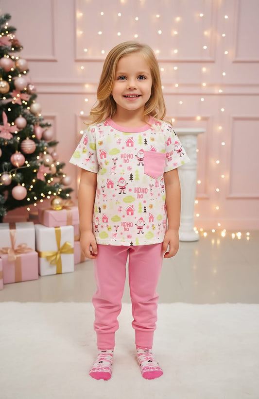 PIJAMA DE NAVIDAD PARA NIÑAS EN COLOR ROSADO