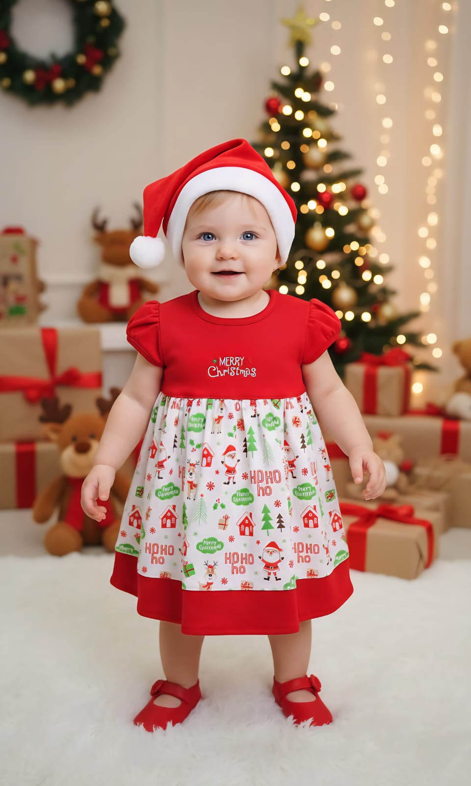 VESTIDO DE NAVIDAD CON DISEÑO HOHOHO EN COLOR ROJO