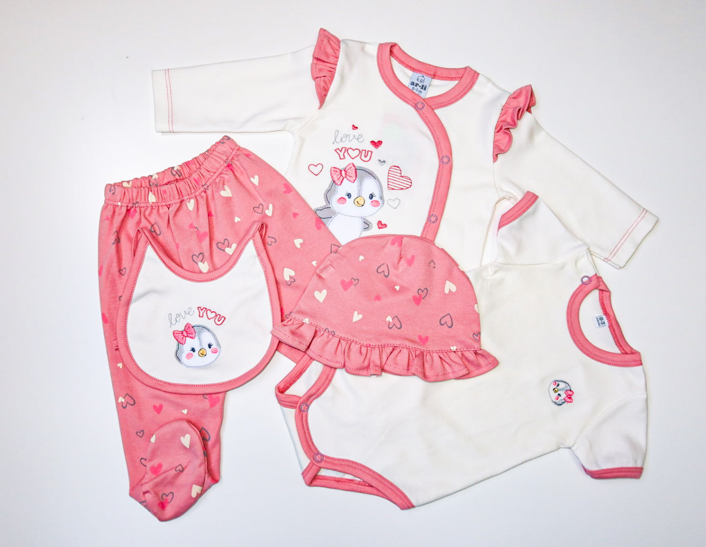 CONJUNTO DE 5PZ PARA BEBITA PINGUI LOVE