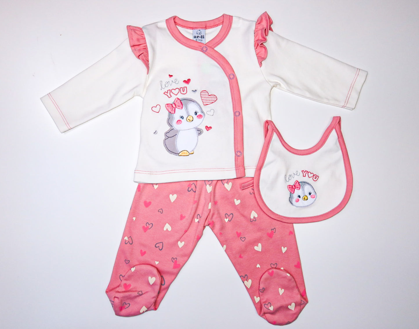 CONJUNTO DE 5PZ PARA BEBITA PINGUI LOVE