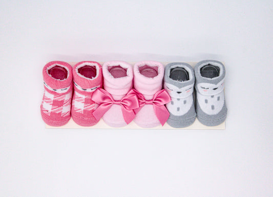 CAJITAS DE MEDIAS X3 Plomo / Rosado