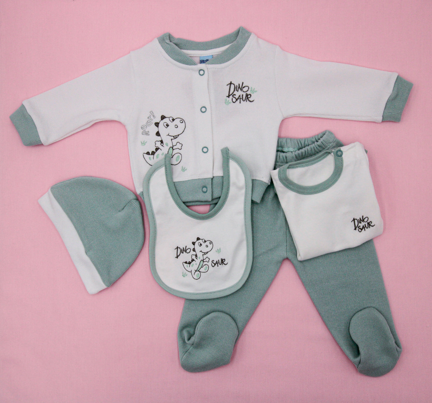 CONJUNTO VARONCITO DINOSAUR EN COLOR CEMENTO VERDE