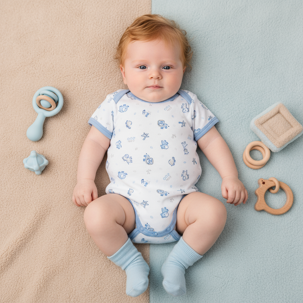 BODY MANGA CORTA ESTAMPADO CELESTE