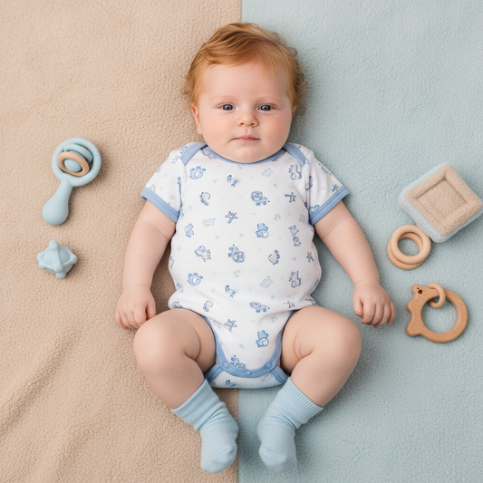 BODY MANGA CORTA ESTAMPADO CELESTE