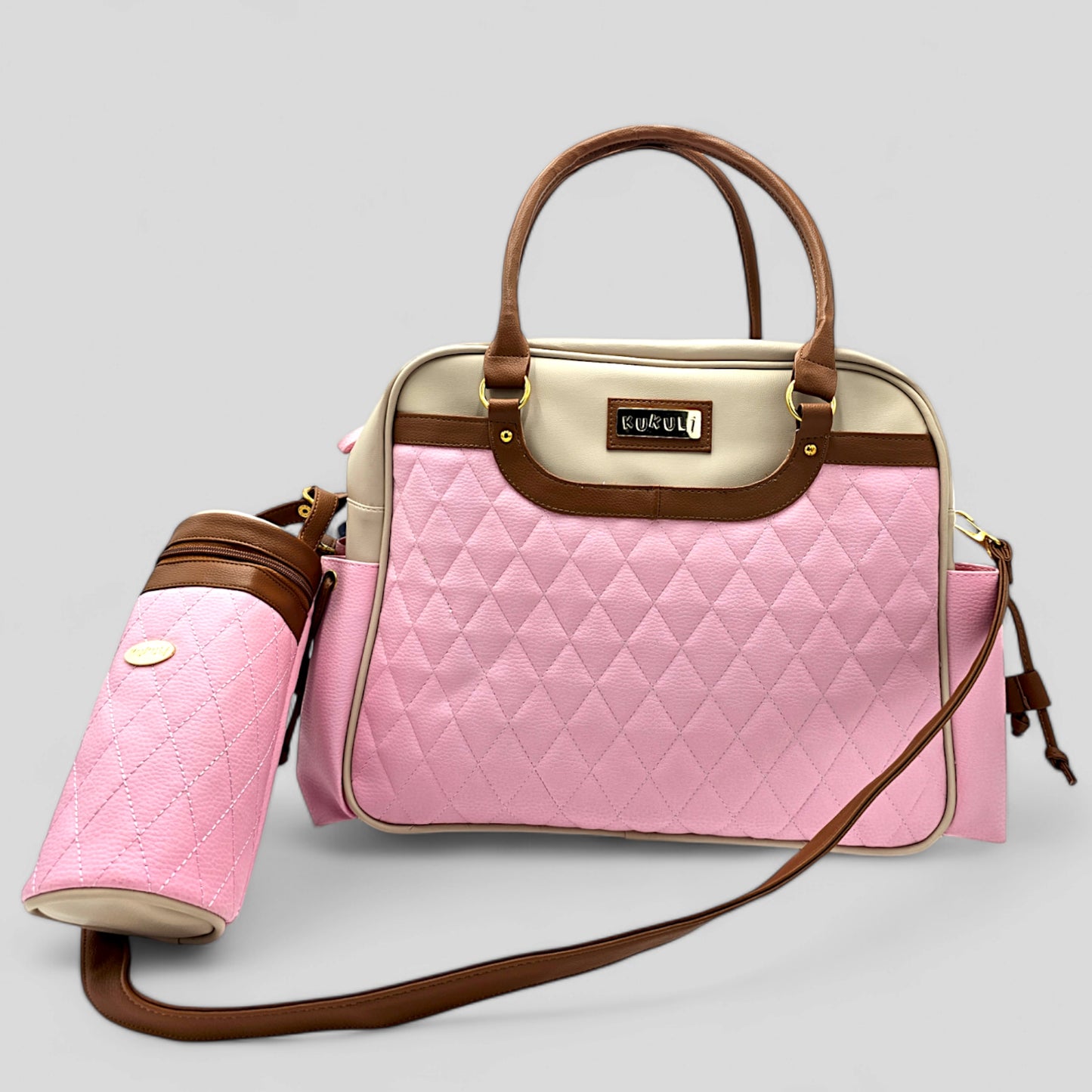 CARTERA CON PORTA BIBERON EN COLOR BEIGE-CAMEL