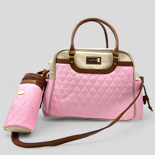 CARTERA CON PORTA BIBERON EN COLOR BEIGE-CAMEL