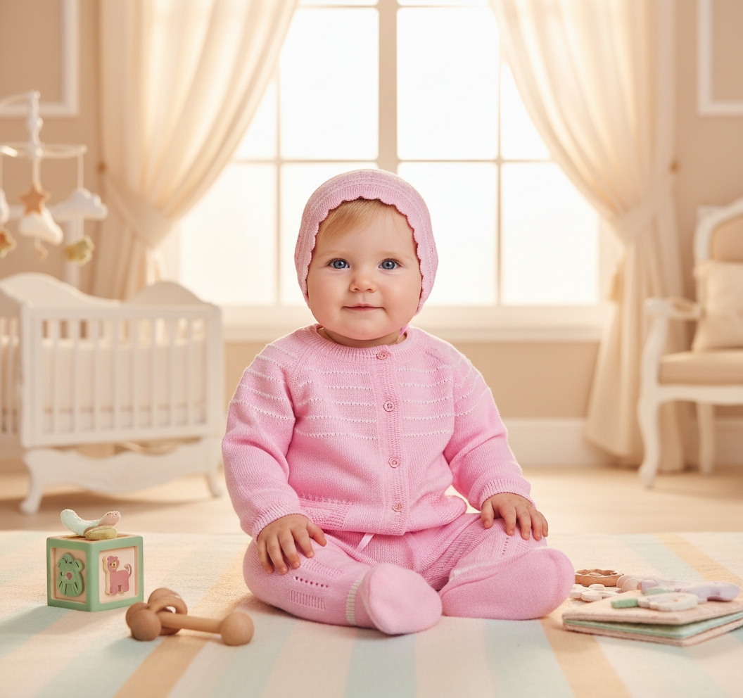 CONJUNTO ROPON DE HILO BOLSILLITOS EN COLOR ROSADO