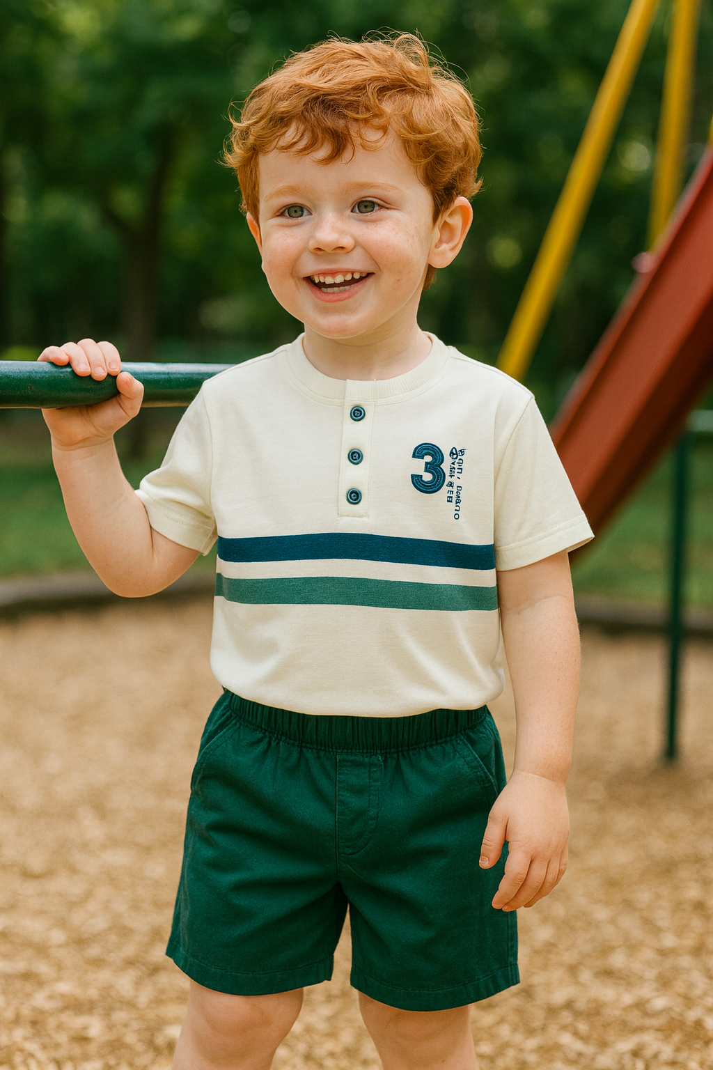 CONJUNTO RUBEN Polo Crema - Short Verde Militar