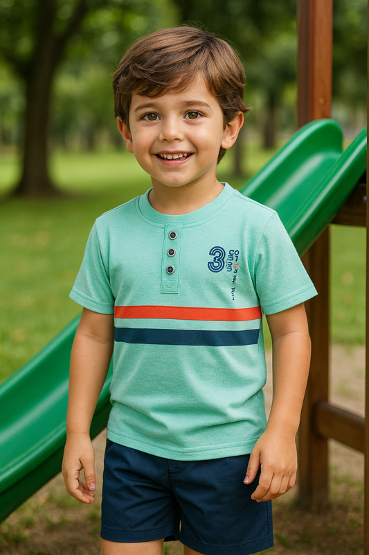 CONJUNTO RUBEN Polo Verde Turquesa - Short Azul Marino